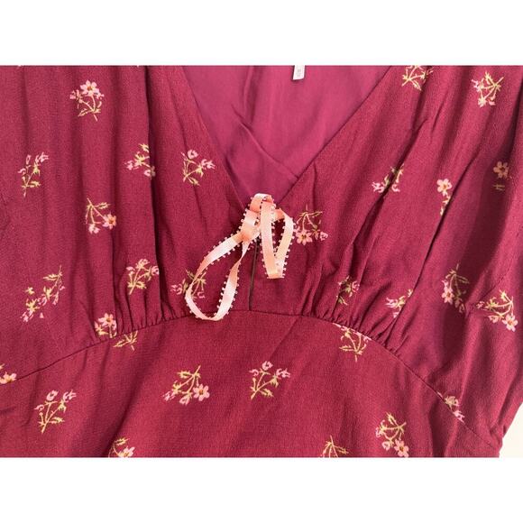 Free People Dress Womens Sz S/M Mini Smocked Waist Burgundy Cottage NWT $129 - Picture 7 of 8